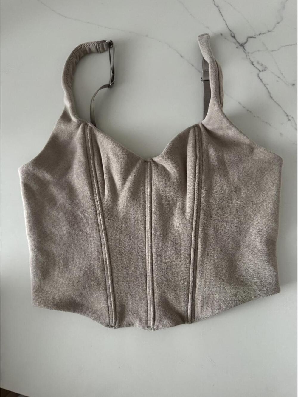 Gilly Hicks Beige Corset Style Crop Top with Adjustable Straps Size Small